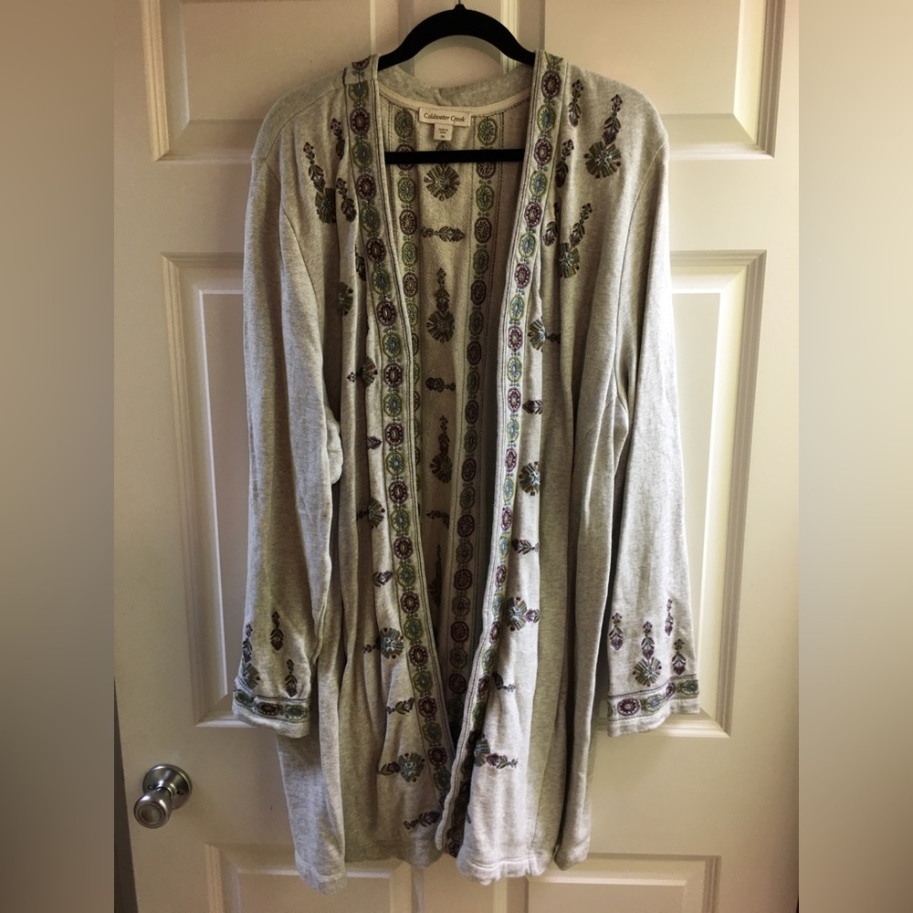 Coldwater Creek Woman’s Embroidered Sweater Jacket Cardigan Size 3X